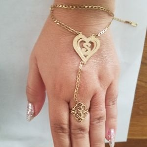 Cuban gold bracelet with ring one piece